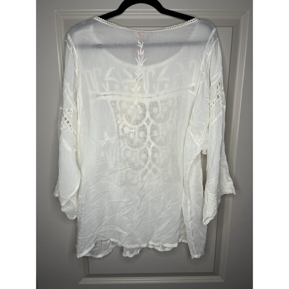 Johnny Was NWT White Embroidered Tunic Blouse 3/4 Sleeve Boat Neck Large - Picture 6 of 7